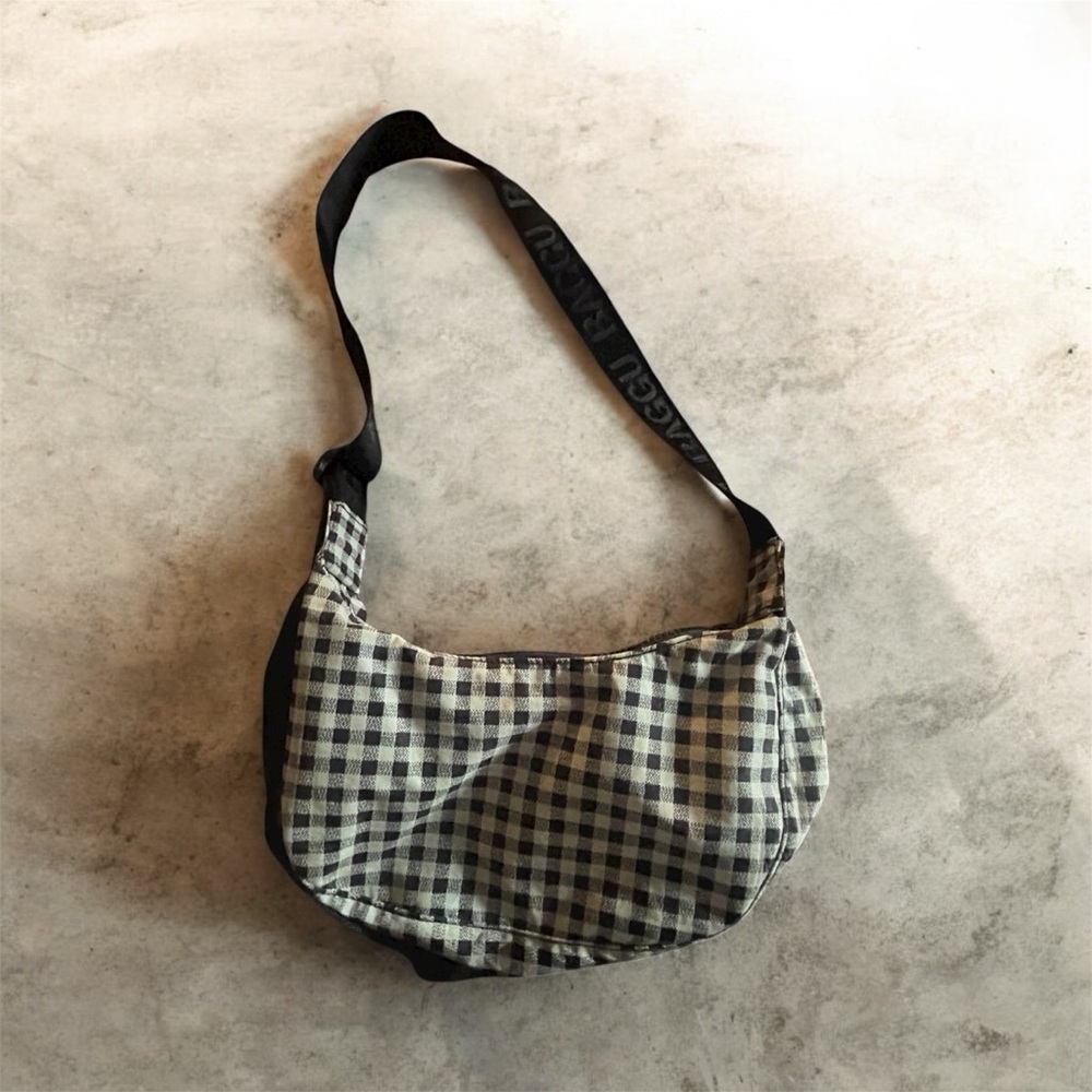 BAGGU Small Crescent Bag - Black and White Gingham Pattern